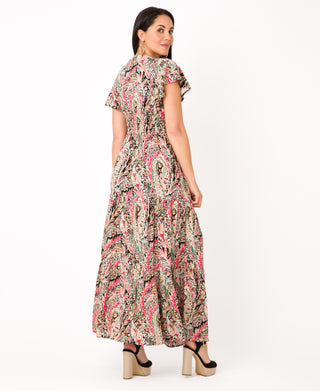 KRISP Floral Multi Print Shirred Waist Tiered Maxi Dress (11119)