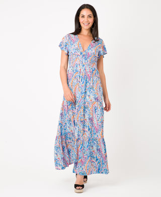 KRISP Floral Multi Print Shirred Waist Tiered Maxi Dress (11119)