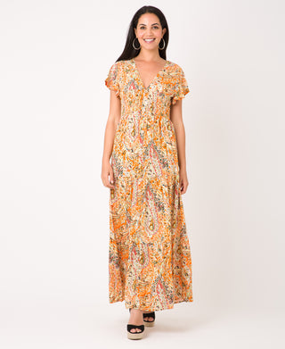 KRISP Floral Multi Print Shirred Waist Tiered Maxi Dress (11119)