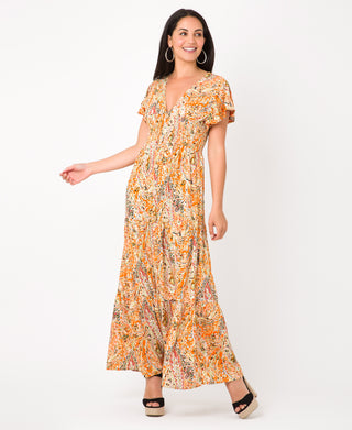 KRISP Floral Multi Print Shirred Waist Tiered Maxi Dress (11119)
