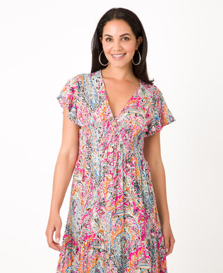 KRISP Floral Multi Print Shirred Waist Tiered Maxi Dress (11119)