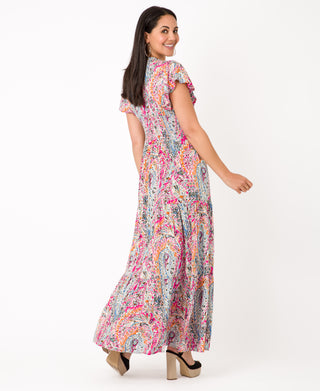 KRISP Floral Multi Print Shirred Waist Tiered Maxi Dress (11119)
