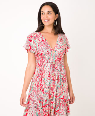 KRISP Floral Multi Print Shirred Waist Tiered Maxi Dress (11119)