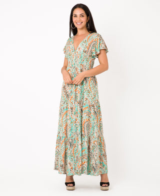 KRISP Floral Multi Print Shirred Waist Tiered Maxi Dress (11119)