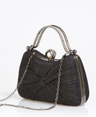 KRISP Pearl Lock Firm Grab Handle Glitter Clutch Bag