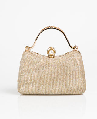 KRISP Pearl Lock Firm Grab Handle Glitter Clutch Bag