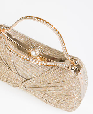 KRISP Pearl Lock Firm Grab Handle Glitter Clutch Bag