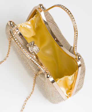 KRISP Pearl Lock Firm Grab Handle Glitter Clutch Bag