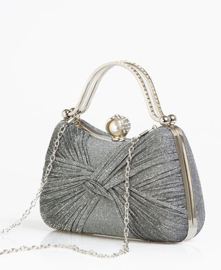 KRISP Pearl Lock Firm Grab Handle Glitter Clutch Bag