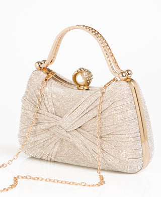 KRISP Pearl Lock Firm Grab Handle Glitter Clutch Bag