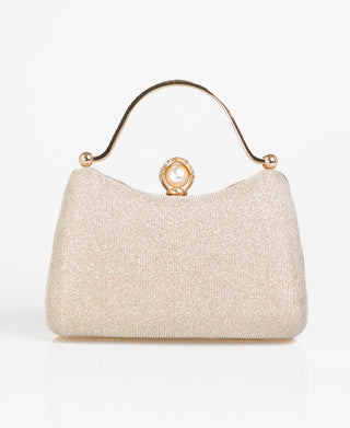 KRISP Pearl Lock Firm Grab Handle Glitter Clutch Bag