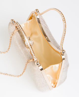 KRISP Pearl Lock Firm Grab Handle Glitter Clutch Bag