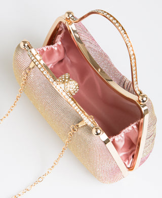 KRISP Pearl Lock Firm Grab Handle Glitter Clutch Bag
