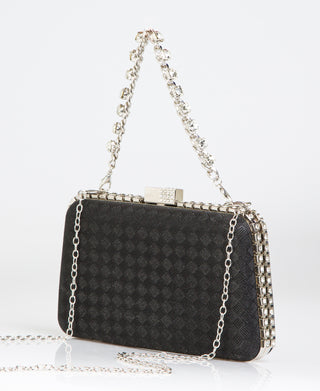 KRISP Chain & Diamante Handle Box Clutch Bag