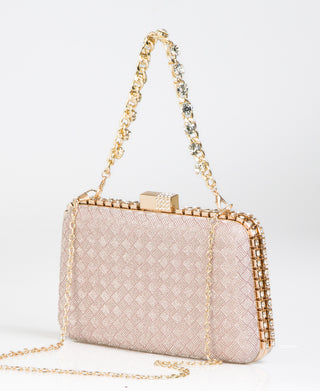 KRISP Chain & Diamante Handle Box Clutch Bag