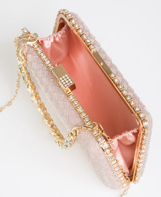 KRISP Chain & Diamante Handle Box Clutch Bag
