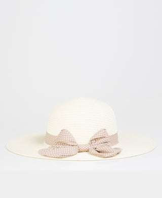 KRISP Spotted Ribbon Straw Sun Hat