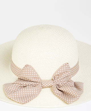 KRISP Spotted Ribbon Straw Sun Hat