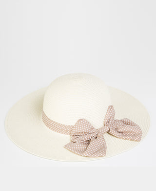 KRISP Spotted Ribbon Straw Sun Hat