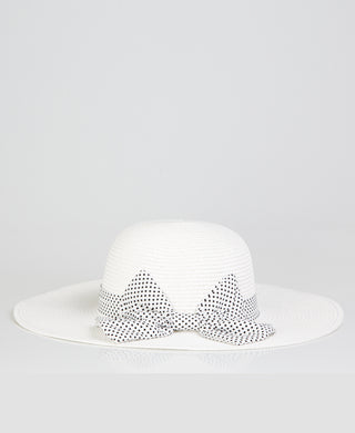 KRISP Spotted Ribbon Straw Sun Hat