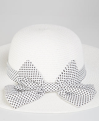 KRISP Spotted Ribbon Straw Sun Hat