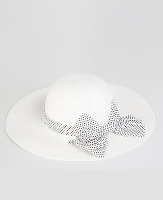 KRISP Spotted Ribbon Straw Sun Hat