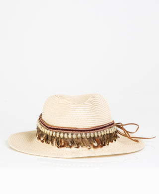 KRISP Ethnic Feather Embellished Fedora Sun Hat (11126)