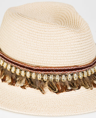 KRISP Ethnic Feather Embellished Fedora Sun Hat (11126)