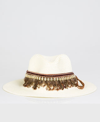 KRISP Ethnic Feather Embellished Fedora Sun Hat (11126)