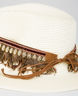 KRISP Ethnic Feather Embellished Fedora Sun Hat (11126)