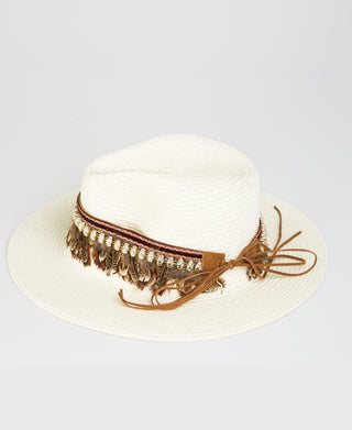 KRISP Ethnic Feather Embellished Fedora Sun Hat (11126)