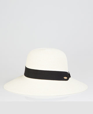 KRISP Black Ribbon Embellished Bowler Straw Hat