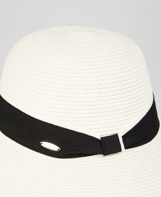 KRISP Black Ribbon Embellished Bowler Straw Hat