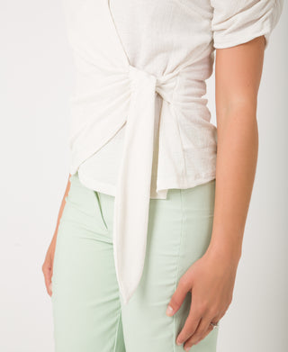 KRISP Tie Front Short Sleeve Wrap-Over Blouse (11132)