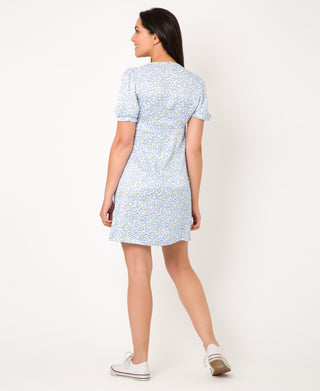 KRISP Printed V-Neck Button Through Mini Dress (11138)