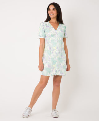 KRISP Printed V-Neck Button Through Mini Dress (11138)