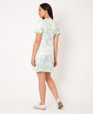 KRISP Printed V-Neck Button Through Mini Dress (11138)