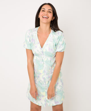 KRISP Printed V-Neck Button Through Mini Dress (11138)