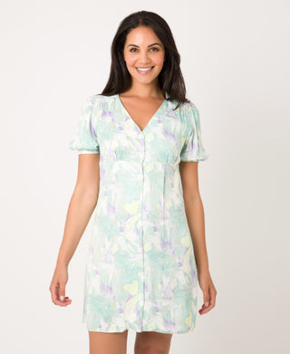 KRISP Printed V-Neck Button Through Mini Dress (11138)