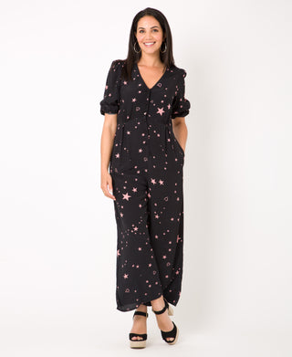 KRISP Women Star & Heart Print Wide Leg Jumpsuit (11139)