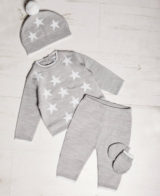 BONJOUR BEBE Baby Piece Gift Box - Star Jumper Trousers Mitts Hat (W21828)