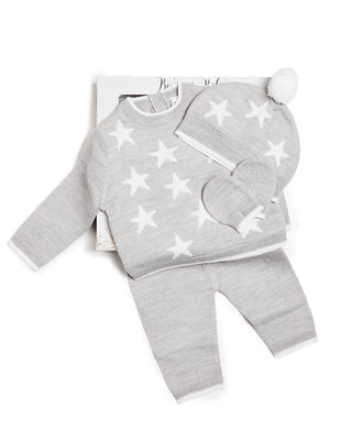 BONJOUR BEBE Baby Piece Gift Box - Star Jumper Trousers Mitts Hat (W21828)