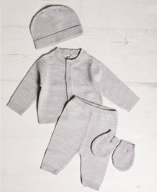 BONJOUR BEBE Baby Gift Box - Honeycomb Knit Jumper Trousers Mitts Hat (W22001)