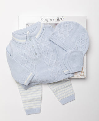 BONJOUR BEBE Baby Gift Box - Braid Cable Knit Jumper Trousers Mitts Hat (W24200)