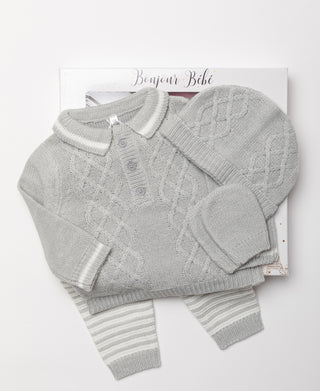 BONJOUR BEBE Baby Gift Box - Braid Cable Knit Jumper Trousers Mitts Hat (W24200)