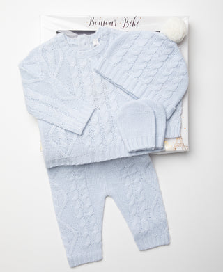 BONJOUR BEBE Baby Gift Box - Cable Knit Jumper Trousers Mitts Hat (W24209)