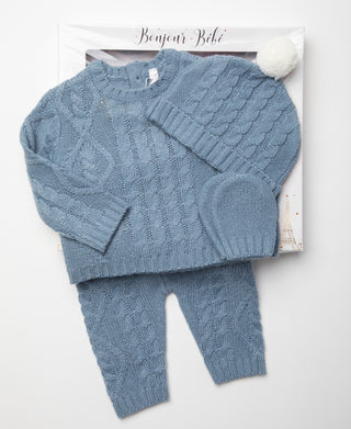 BONJOUR BEBE Baby Gift Box - Cable Knit Jumper Trousers Mitts Hat (W24209)
