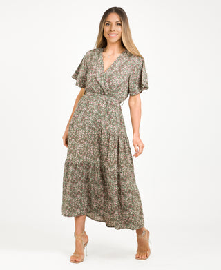 KRISP Tiered Ditsy Wrap Front Summer Maxi Dress (10995)