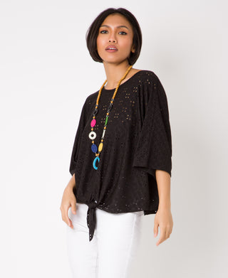 KRISP Eyelet Embroidery Oversize Top with Necklace (11026)