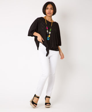 KRISP Eyelet Embroidery Oversize Top with Necklace (11026)